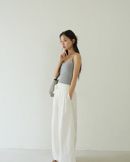 Slim-Fit Low-Neck Padded Spaghetti Strap Tank Top