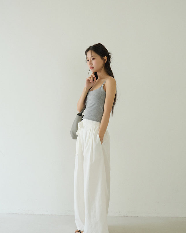 Slim-Fit Low-Neck Padded Spaghetti Strap Tank Top