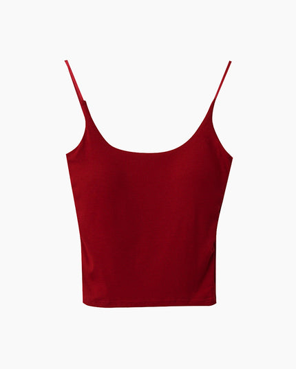 Slim-Fit Low-Neck Padded Spaghetti Strap Tank Top