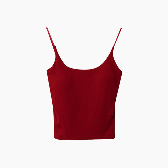 Slim-Fit Low-Neck Padded Spaghetti Strap Tank Top