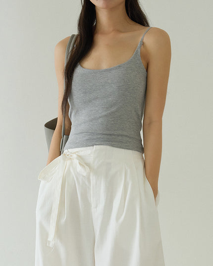 Slim-Fit Low-Neck Padded Spaghetti Strap Tank Top