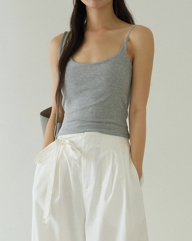 Slim-Fit Low-Neck Padded Spaghetti Strap Tank Top