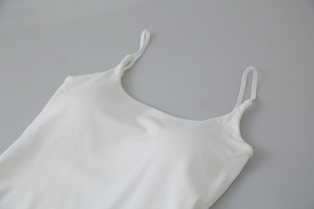 Slim-Fit Low-Neck Padded Spaghetti Strap Tank Top