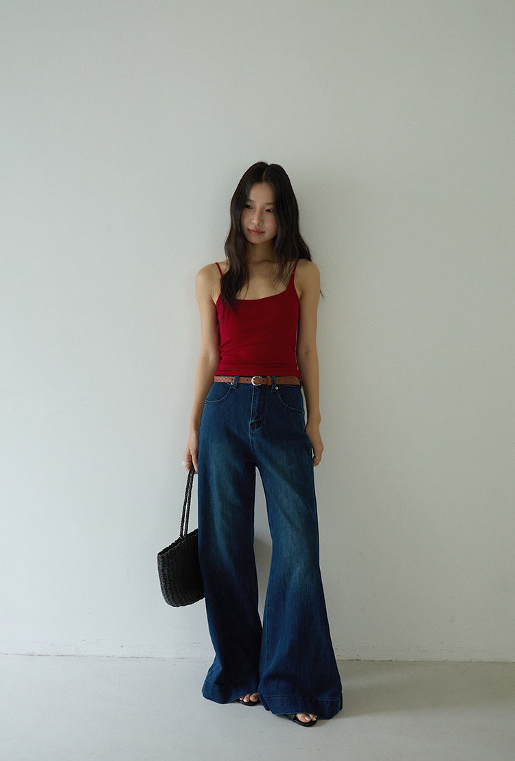 Slim-Fit Low-Neck Padded Spaghetti Strap Tank Top