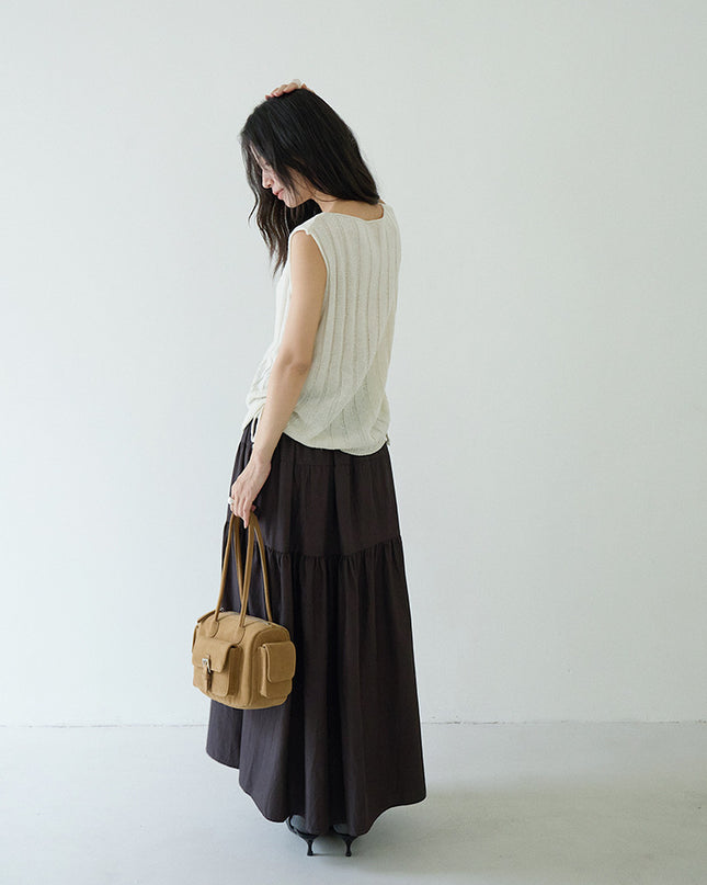 Drawstring Waist Sleeveless Knit Top