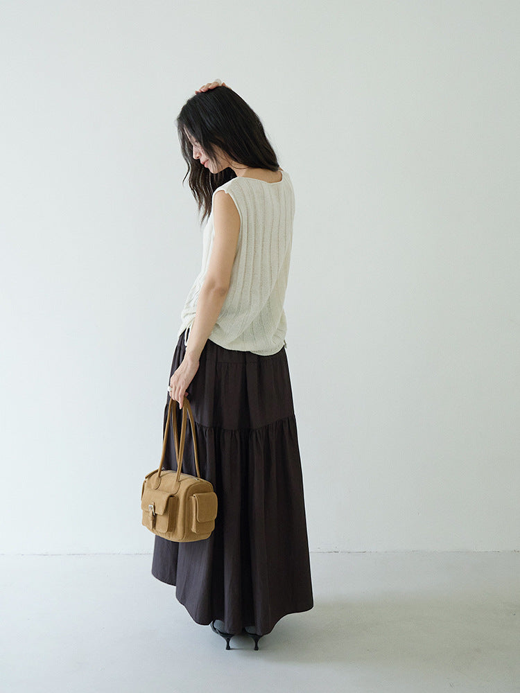 Drawstring Waist Sleeveless Knit Top