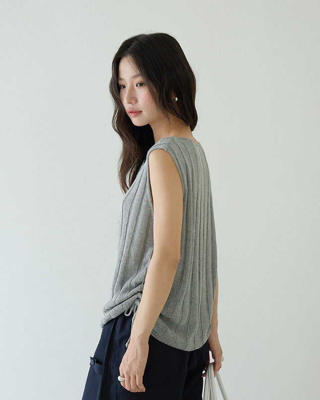 Drawstring Waist Sleeveless Knit Top