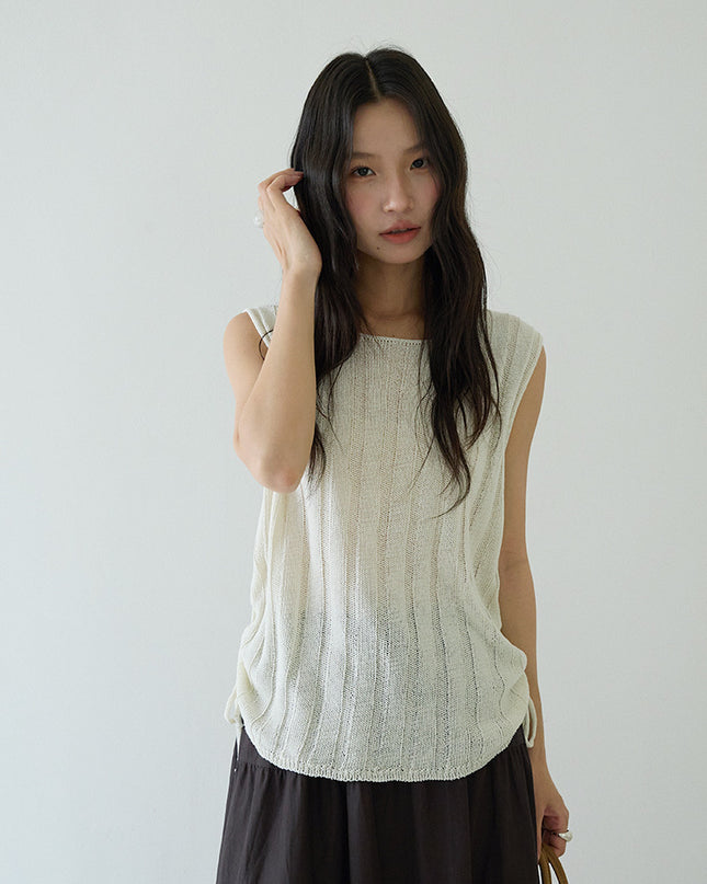 Drawstring Waist Sleeveless Knit Top
