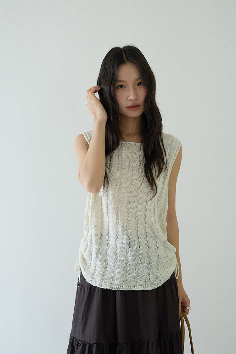 Drawstring Waist Sleeveless Knit Top
