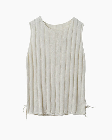 Drawstring Waist Sleeveless Knit Top