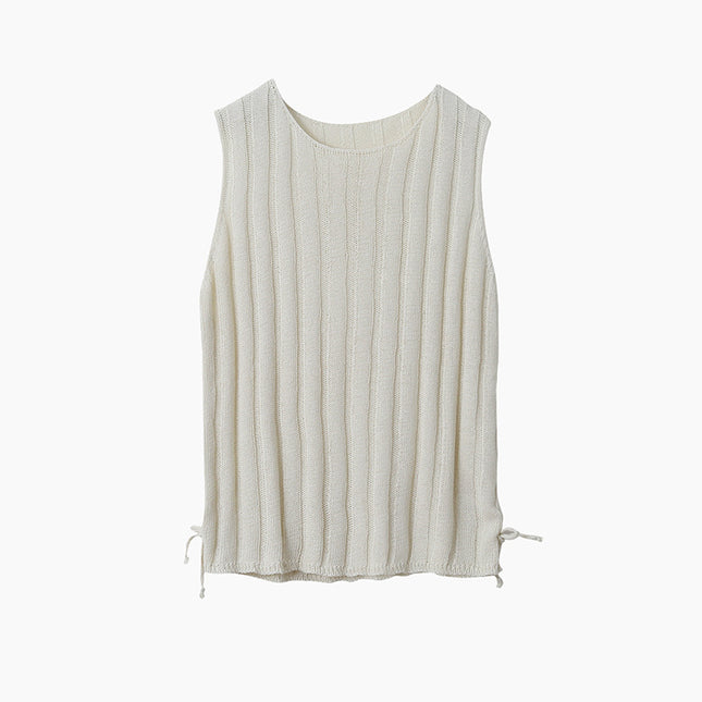 Drawstring Waist Sleeveless Knit Top