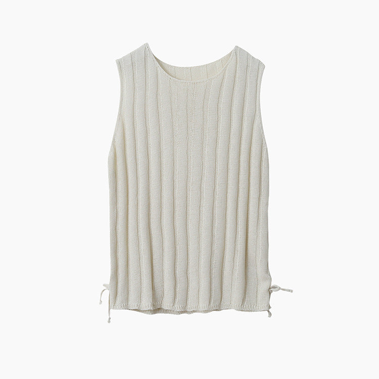 Drawstring Waist Sleeveless Knit Top