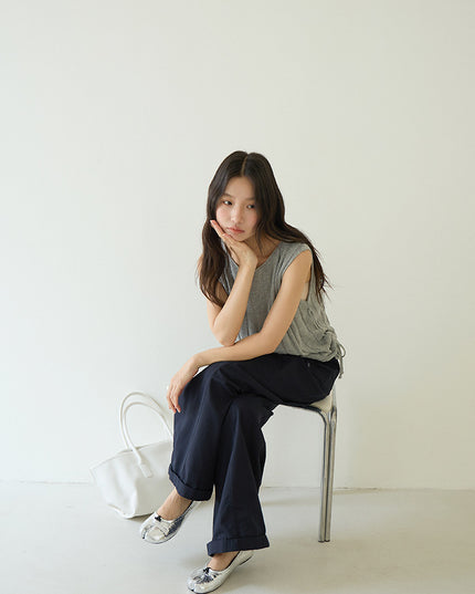 Drawstring Waist Sleeveless Knit Top
