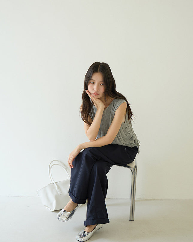 Drawstring Waist Sleeveless Knit Top