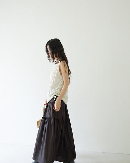 Drawstring Waist Sleeveless Knit Top