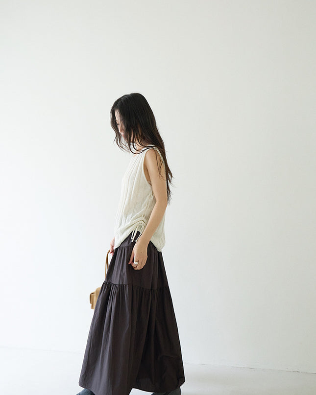 Drawstring Waist Sleeveless Knit Top