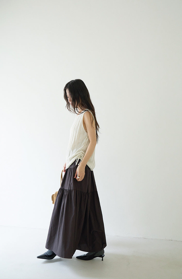 Drawstring Waist Sleeveless Knit Top