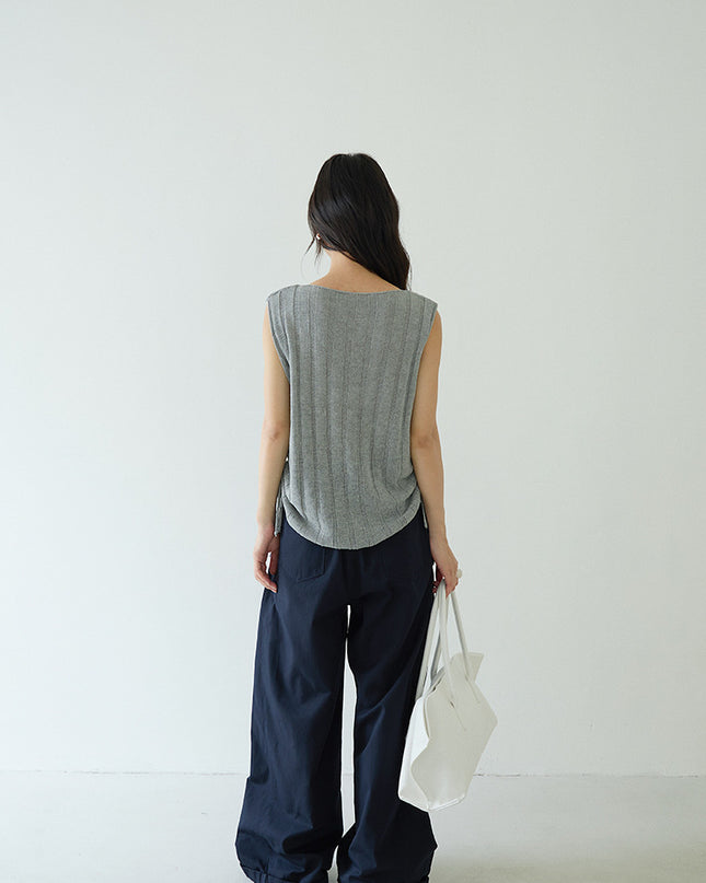 Drawstring Waist Sleeveless Knit Top