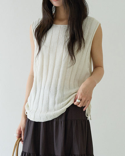 Drawstring Waist Sleeveless Knit Top