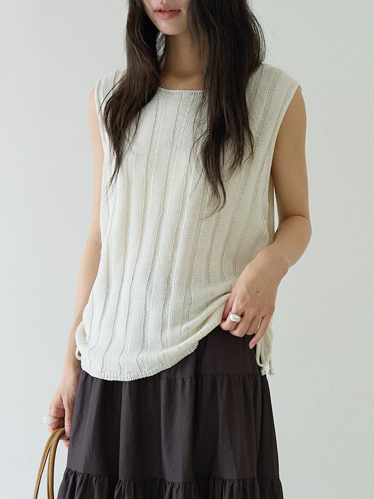 Drawstring Waist Sleeveless Knit Top