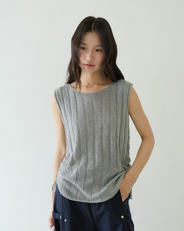 Drawstring Waist Sleeveless Knit Top
