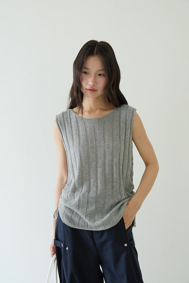 Drawstring Waist Sleeveless Knit Top