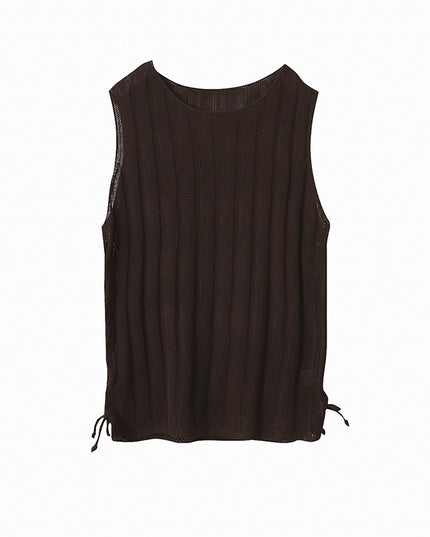 Drawstring Waist Sleeveless Knit Top