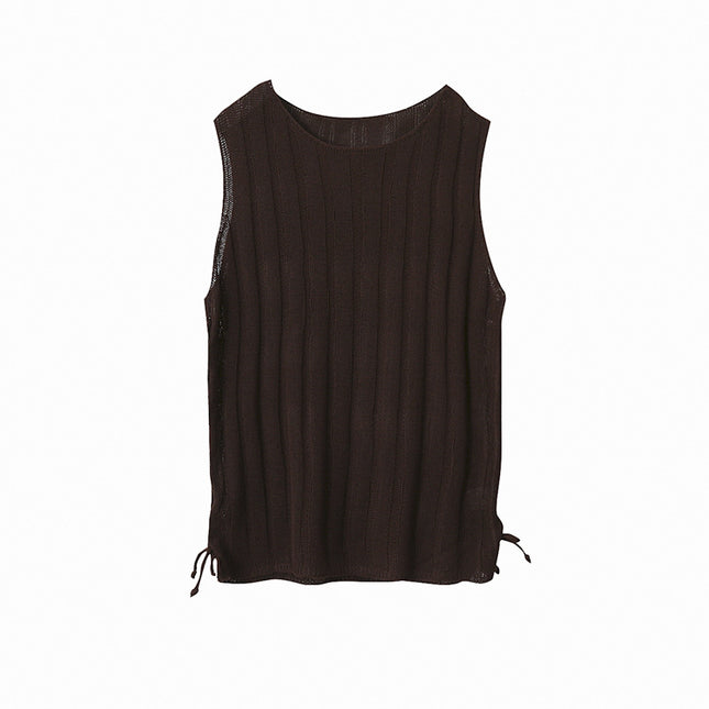 Drawstring Waist Sleeveless Knit Top