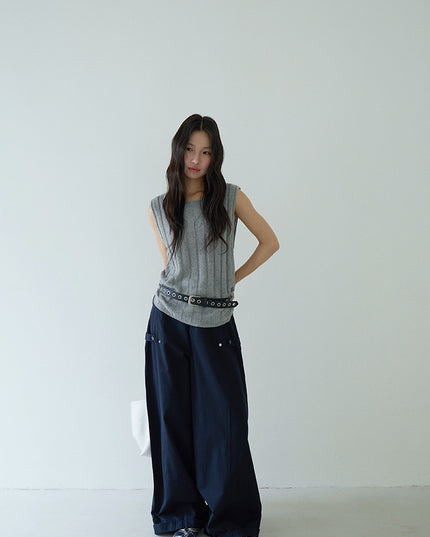 Drawstring Waist Sleeveless Knit Top