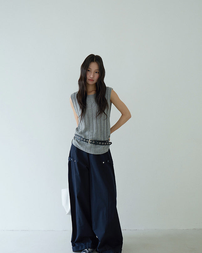 Drawstring Waist Sleeveless Knit Top