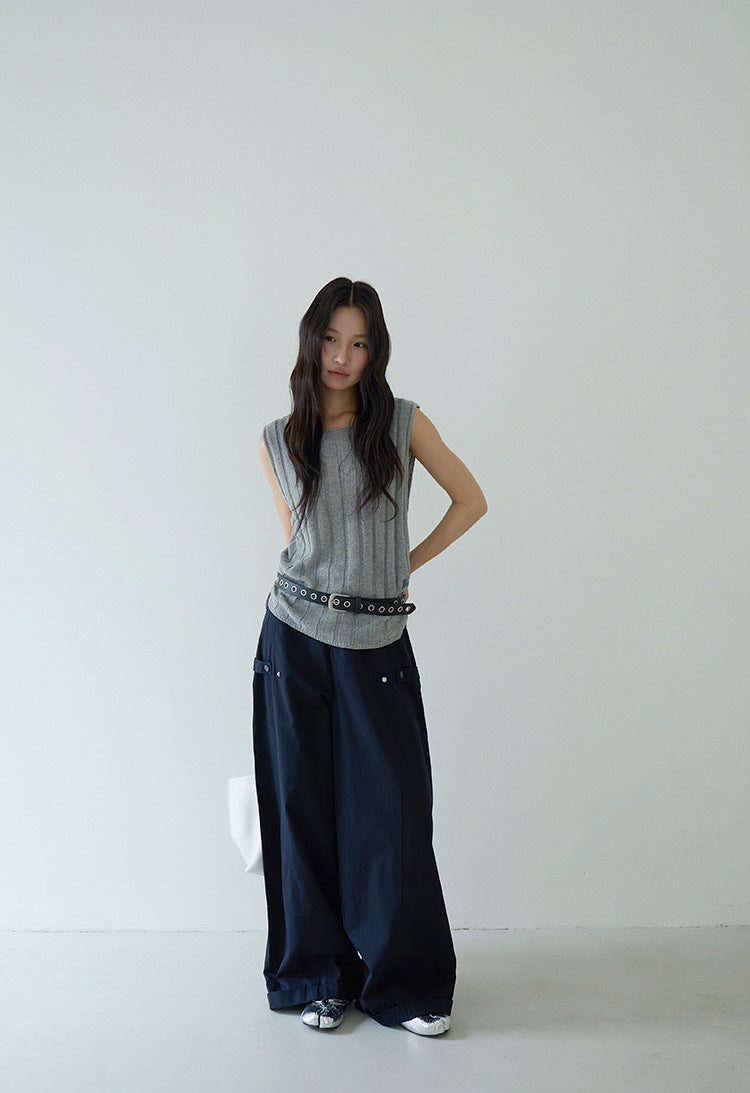 Drawstring Waist Sleeveless Knit Top