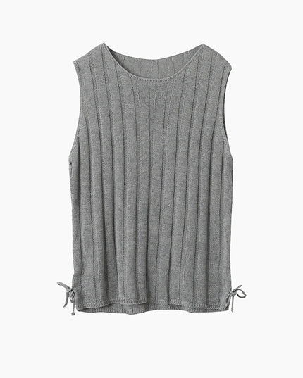 Drawstring Waist Sleeveless Knit Top