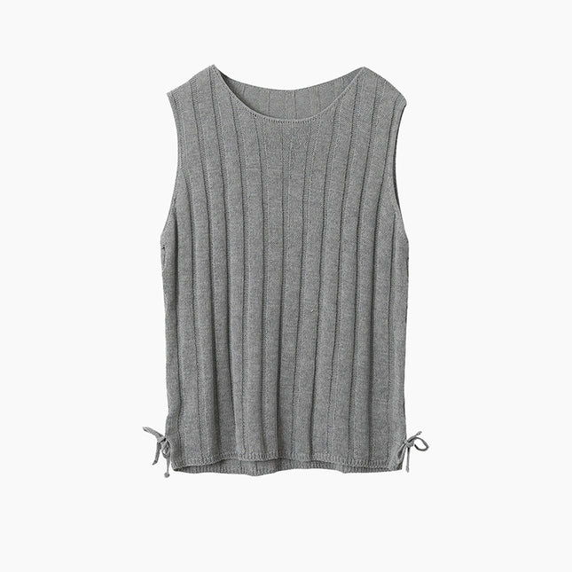 Drawstring Waist Sleeveless Knit Top