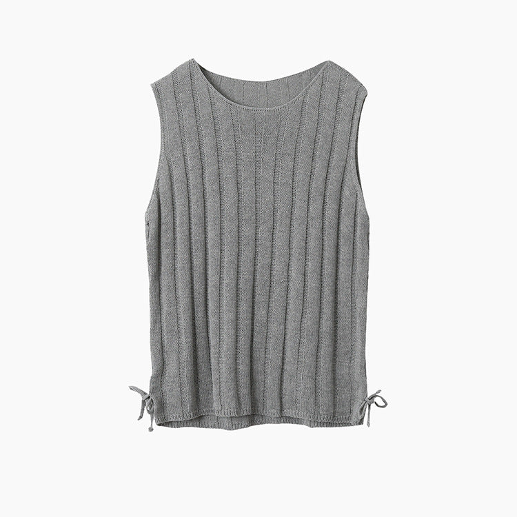 Drawstring Waist Sleeveless Knit Top