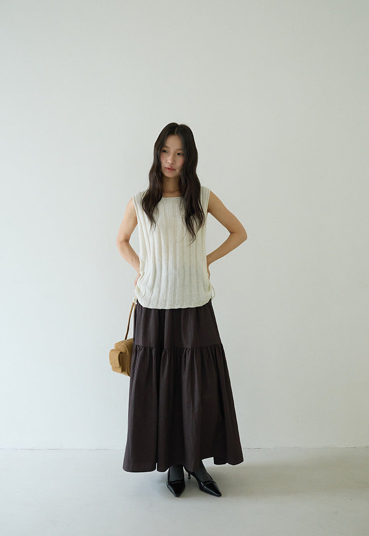Drawstring Waist Sleeveless Knit Top