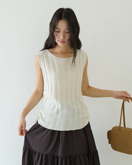 Drawstring Waist Sleeveless Knit Top