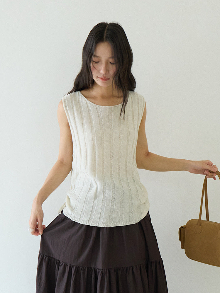 Drawstring Waist Sleeveless Knit Top