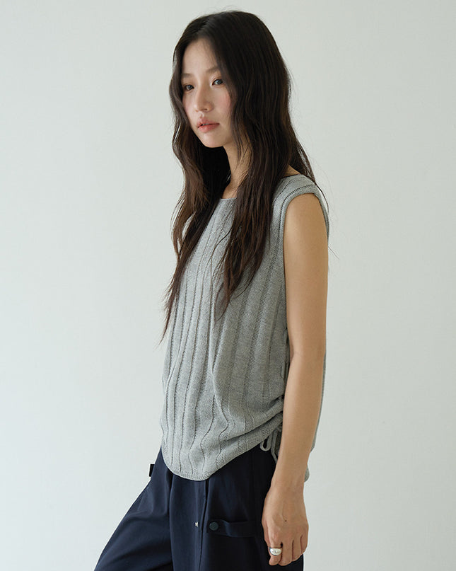 Drawstring Waist Sleeveless Knit Top