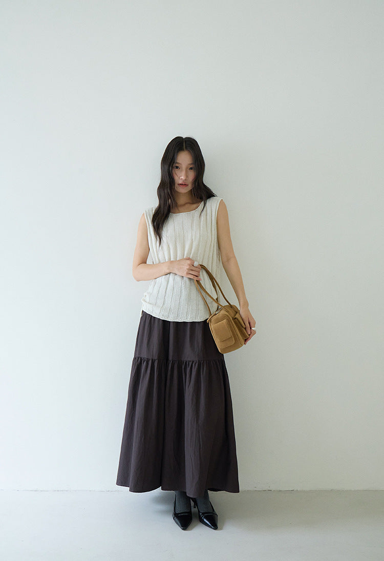 Drawstring Waist Sleeveless Knit Top