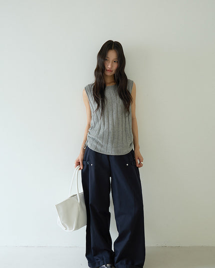 Drawstring Waist Sleeveless Knit Top