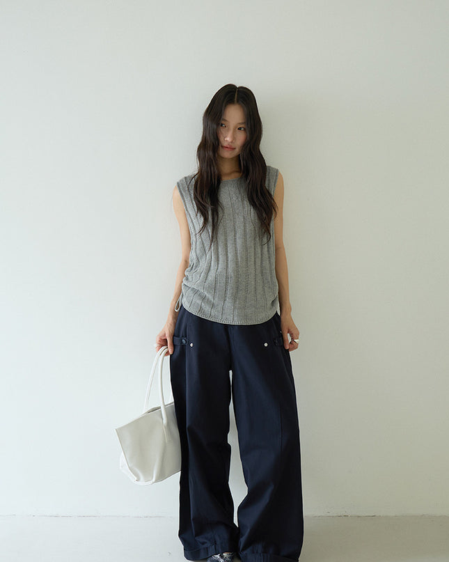 Drawstring Waist Sleeveless Knit Top