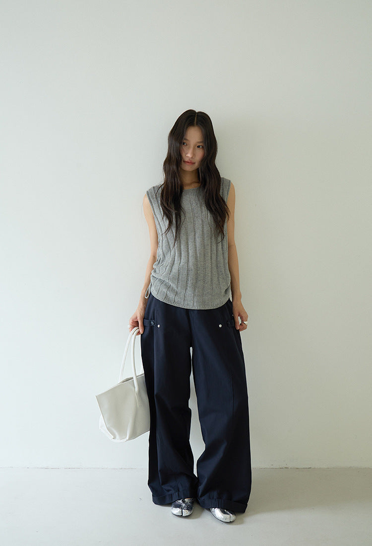 Drawstring Waist Sleeveless Knit Top