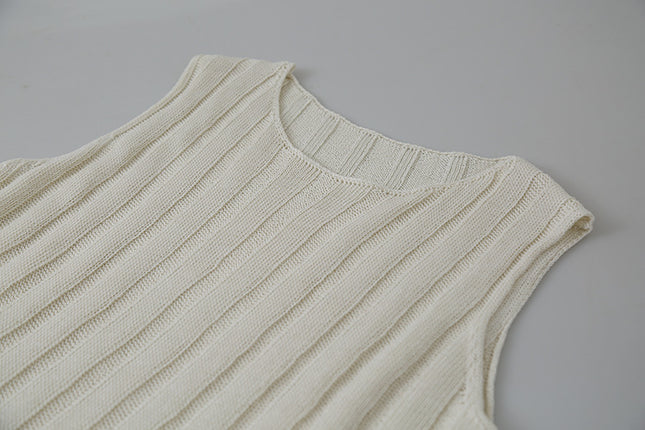 Drawstring Waist Sleeveless Knit Top