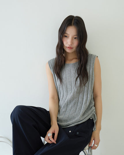 Drawstring Waist Sleeveless Knit Top