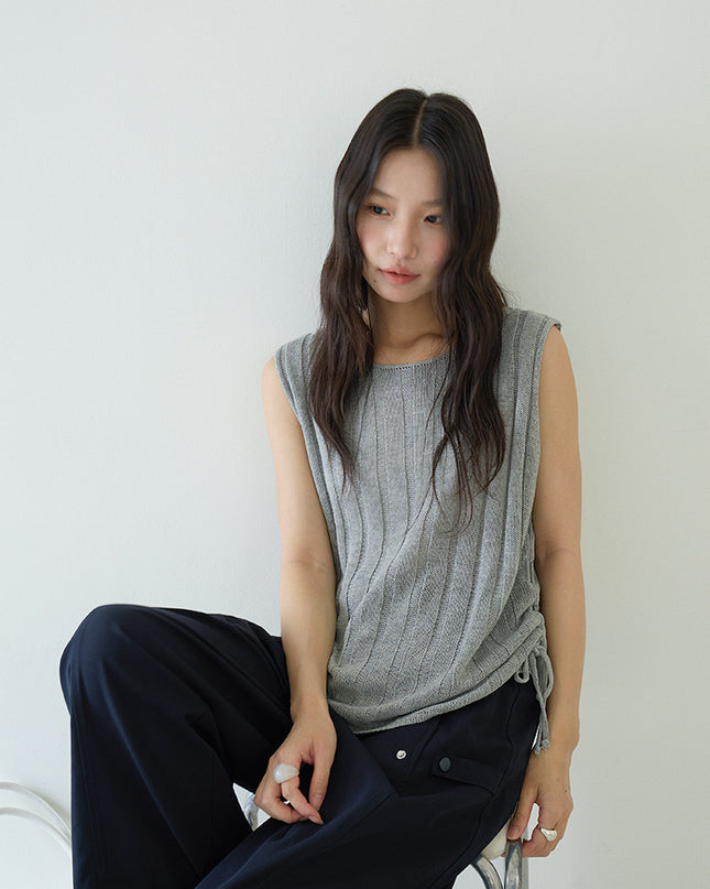Drawstring Waist Sleeveless Knit Top