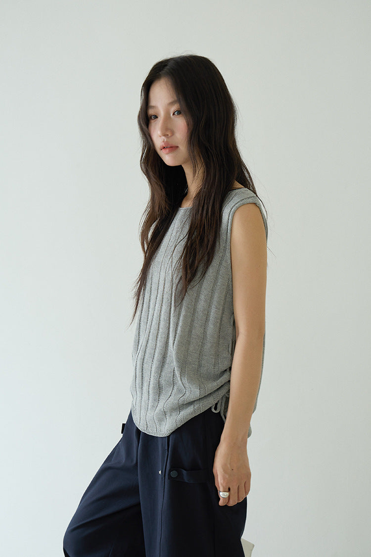 Drawstring Waist Sleeveless Knit Top