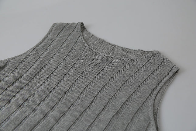 Drawstring Waist Sleeveless Knit Top