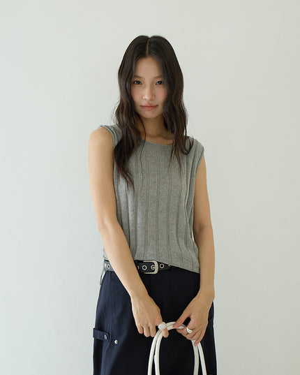 Drawstring Waist Sleeveless Knit Top