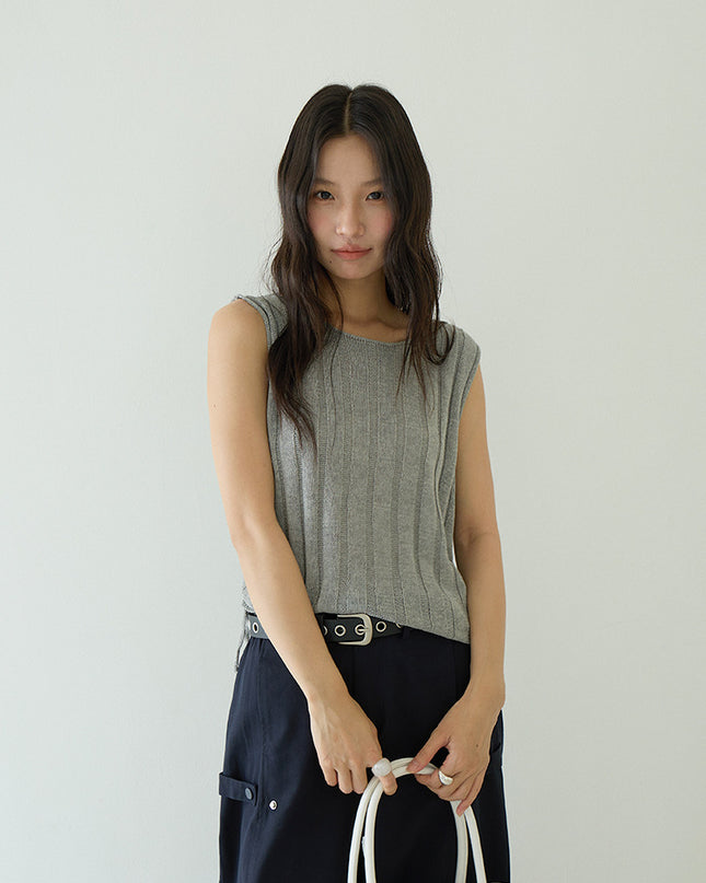 Drawstring Waist Sleeveless Knit Top