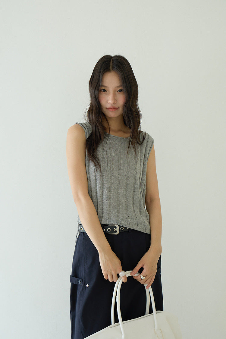 Drawstring Waist Sleeveless Knit Top